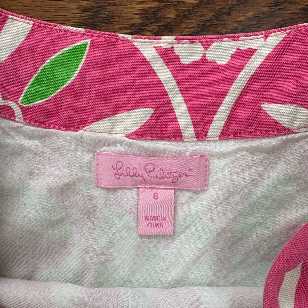 Lilly Pulitzer Pink Green and White Embroidered Dress - Size 8 - Picture 3 of 7